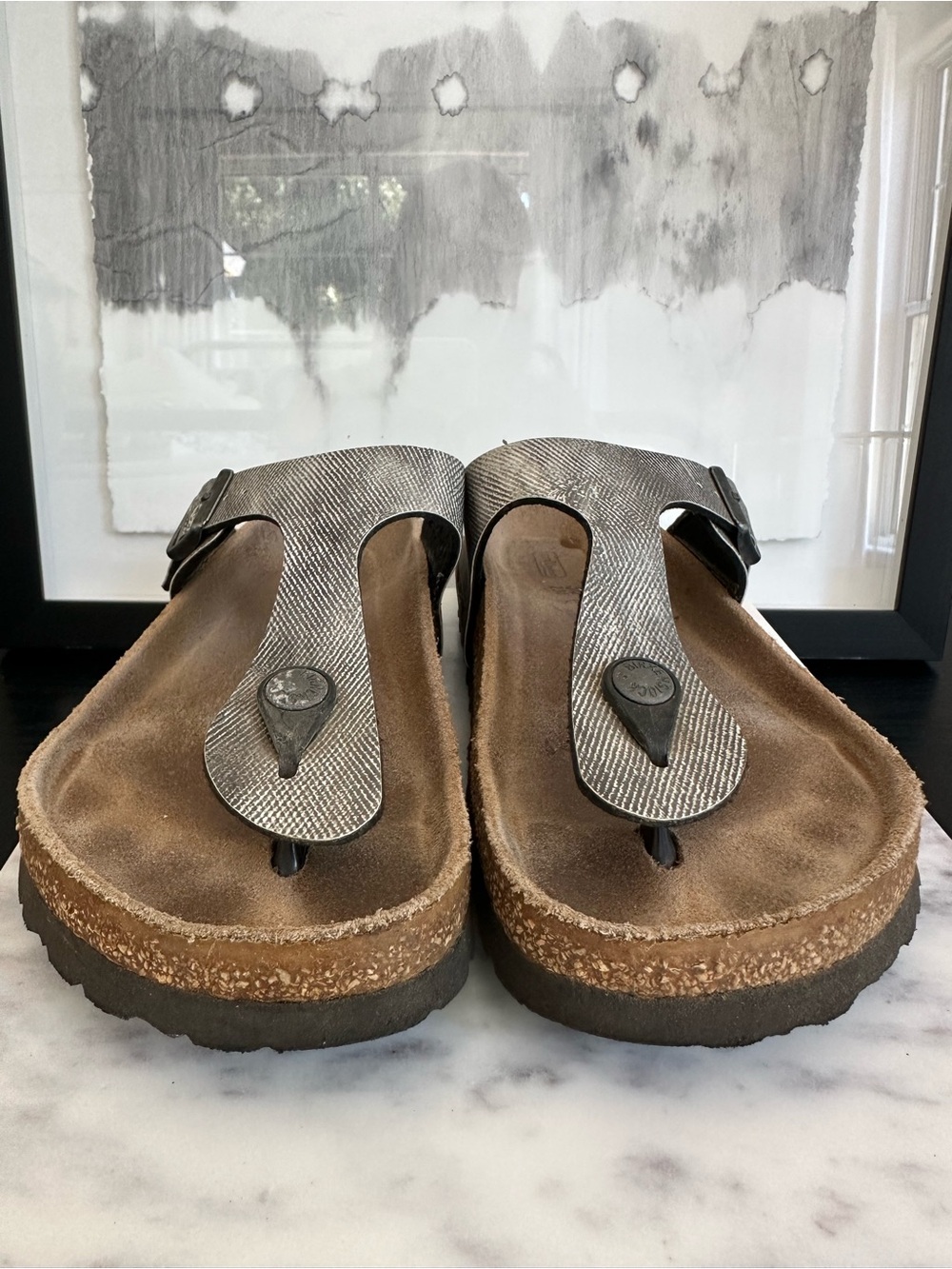 Birkenstock Gizeh Metallic Silver Thong-Style Sandals - Size 36 - Picture 5 of 6